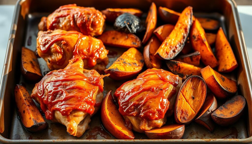 BBQ Chicken and Sweet Potato Sheet Pan Dinner