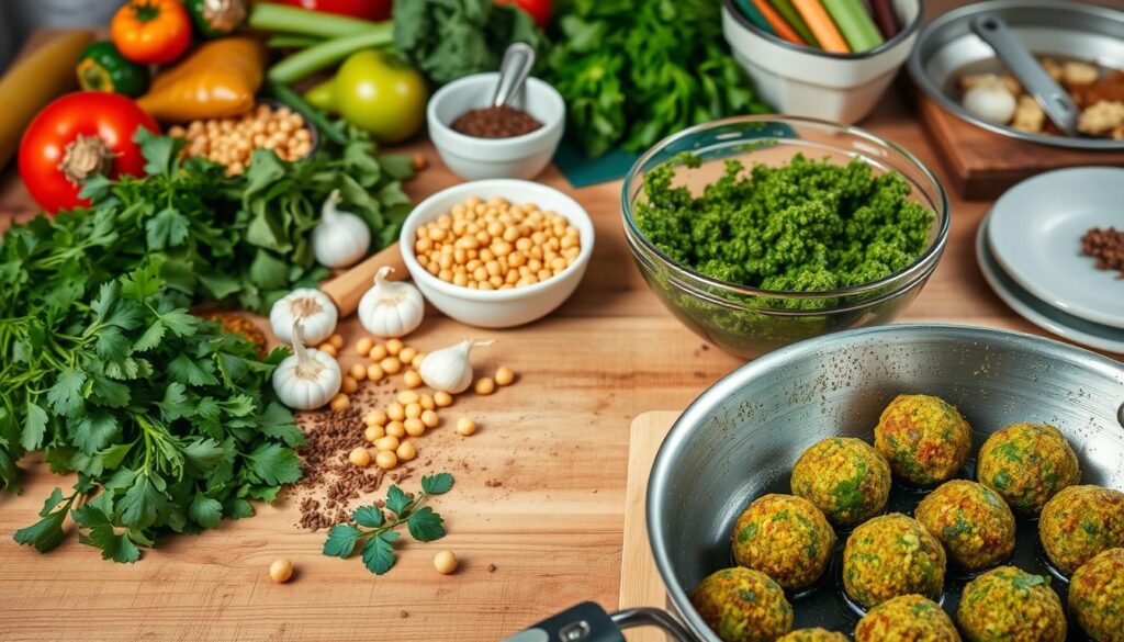 cooking homemade falafel